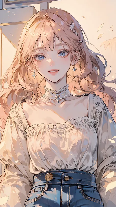 ((best quality)), ((masterpiece)), ((hyundai)), ((illustration)), (detailed), (clear), (Perfect), 1 woman, 1, beautiful, pure, bright smile, pink bob with bangs, white skin, Blue diamond eyes, abundant eyelashes, pretty lips, big bust, small waist, white t...