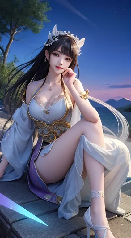 Moonlight的风景，A unique ancient costume goddess。Her gorgeous attire shines，The skirt flutters in the breeze，It looks elegant and dynamic。Her eyes are full of playfulness，As if blending into this peaceful nature。

This costume goddess wears a pair of stylish ...