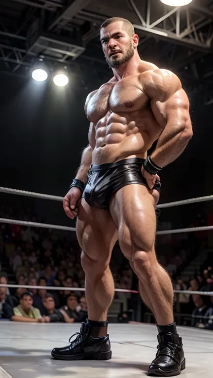 上半身裸の若い太ったJapaneseの男性レスリング選手が立っている。
Thick muscles。thick limbs。Shaved Head。No beard。
太ったJapaneseの男性レスリング選手は、Blue and shortＴWearing a bag。bulge。
太ったJapaneseの男性レスリング選手は、wearing ring shoes。
whole bodyが見えるStanding posture。The background is professional wrestlin...