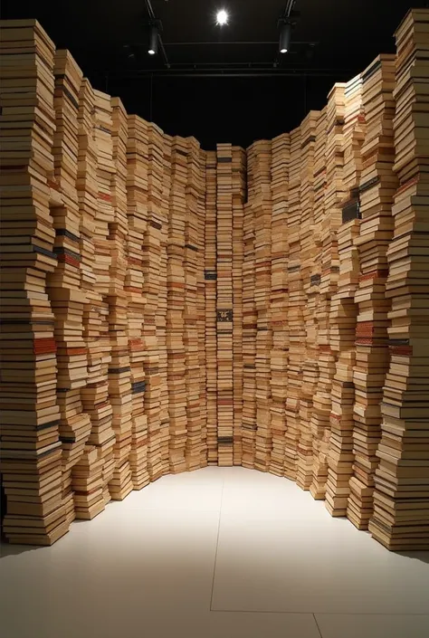 An art installation that has a wall designed of book opened wide