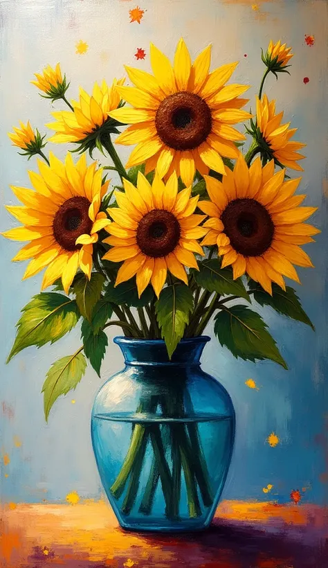 Impressionism、vase、bouquet、sunflower、Abstract painting, 