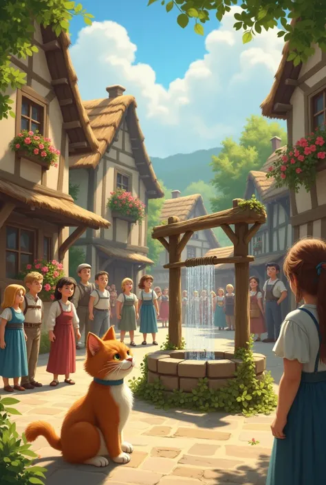 Once upon a time in a quiet village, there lived a clever cat named Whiskers. Whiskers had a knack for solving problems and was well-loved by everyone in the village. One day, the village well ran dry, and the townsfolk were worried about how they would wa...