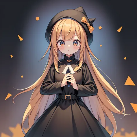 1girl,(((Perfect Anatomy、Perfect human body、Highest quality、Masterpiece、Super detailed、X Composition、S composition、Square Composition、Triangular composition、Award-winning works)))、cute、Orange and black palette、Trick or Treat、Pumpkin carriage、Big Wizard Hat...