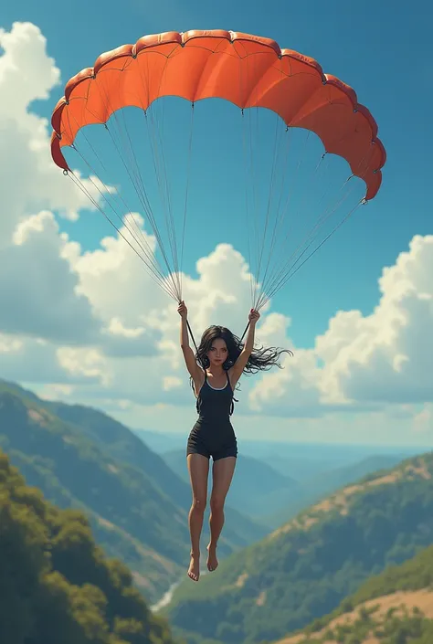 A girl descends with a parachute