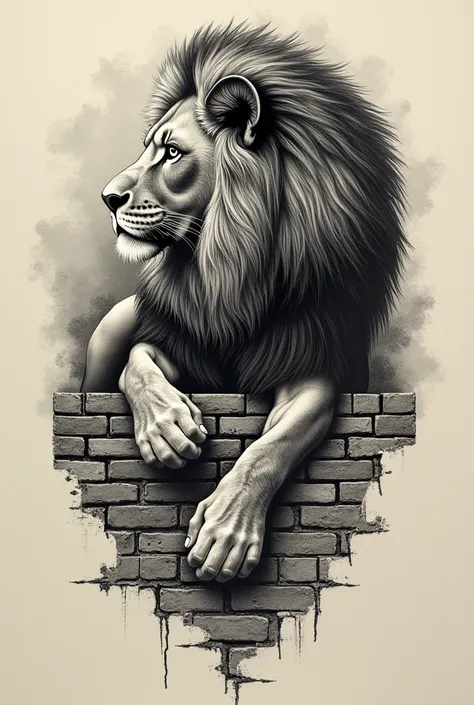 Create a tattoo that reflects love and suffering with drawn bricks and a lion and with my name Daniel