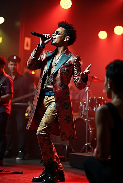 Bruno Mars in flashy clothes、Singing at a jazz bar