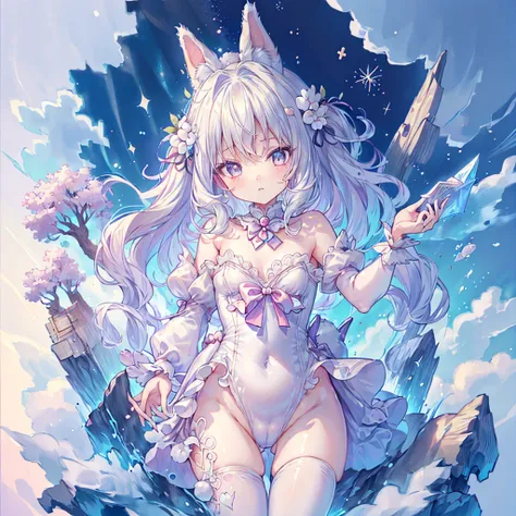 Perfect Anatomy、Perfect human body、Super detailed、Highest quality、Masterpiece、Award-winning works、A cute little guy wearing a rabbit costume、fluffy、Loose、pastel colour、Highest quality、Masterpiece、Milky white hair color、kawaii tech,Unique and cute outfits、