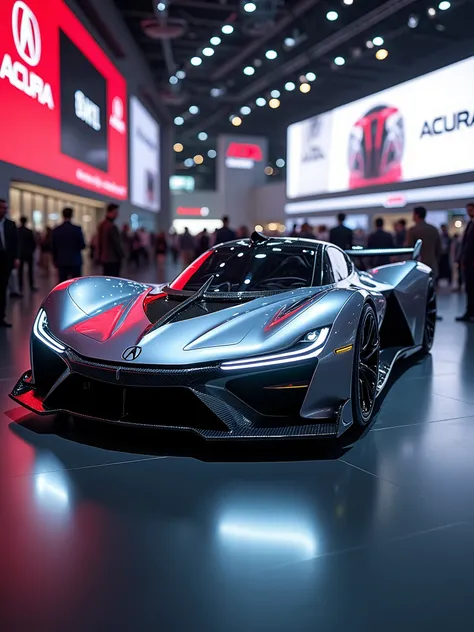 Acura lemans hypercar in auto expo, include hyper realism, hd, 4k.