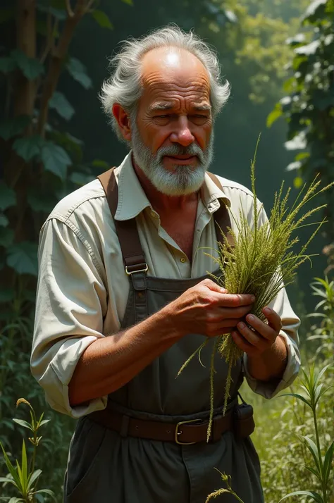 A man holding a weeds in his hand