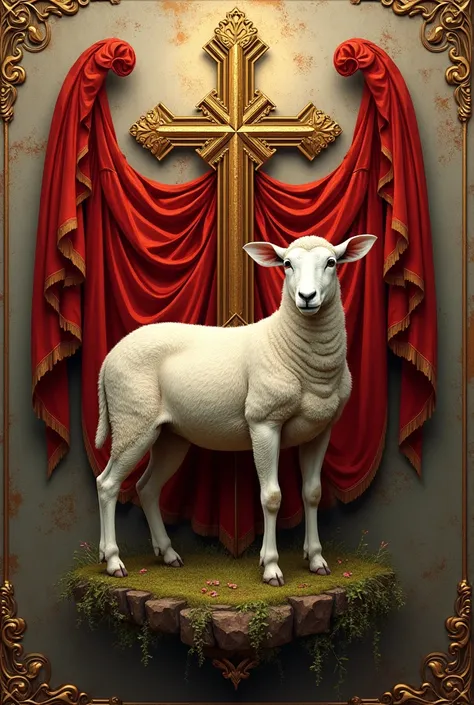 Coat of arms with a sheep representing Jesus, with a cross and the color red in evidence 