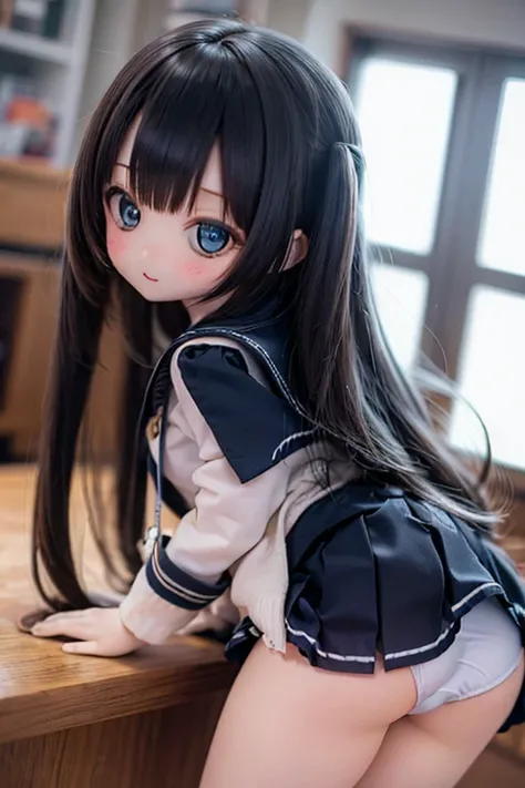 
doll、doll、delicate、detailed、high quality、High resolution、４hair、high quality、長いhair、long hair、茶色のhair色、Turquoise Eyes、uniform、high school student、Big Breasts、Sailor suit、Ultra-mini pleated skirt、Navy Blue Skirt、loose socks、Pure white panties、((behind skirt...