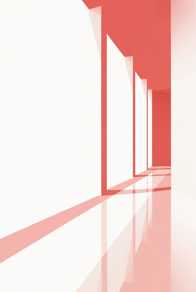 draw an apartment floor corridor with red strokes and white background, minimalistic.