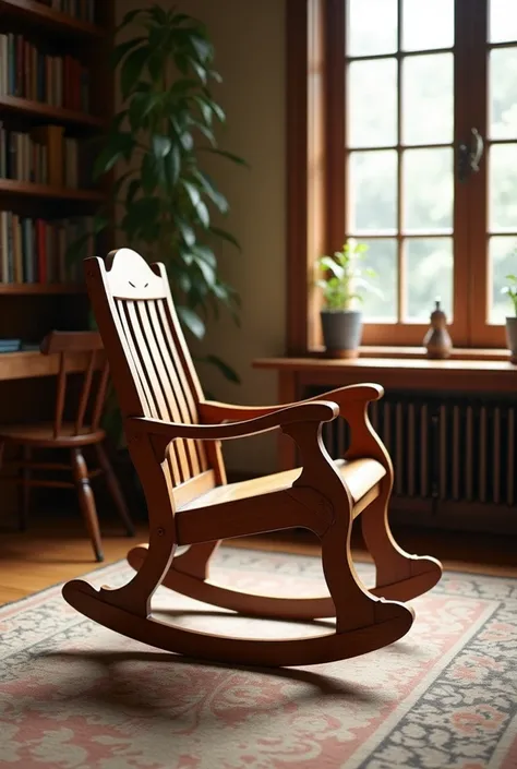 Rocking chair with shaker and art nouveau styles, with feet shaped like dragonfly wings