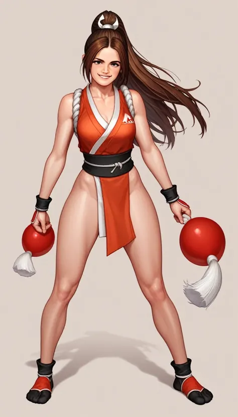 (Emma Watson smile face), Long Hair, shiranui_mai, the_king_of_fighters, standing  BREAK score_9, score_8_up, score_7_up, score_6_up, score_5_up, score_4_up,