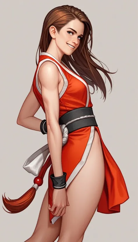 (emma watson smile face), long hair, shiranui_mai, the_king_of_fighters, standing  break score_9, score_8_up, score_7_up, score_...