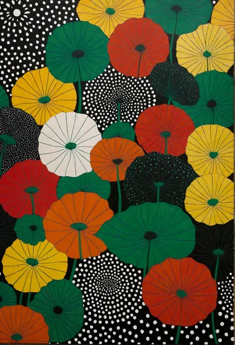 Yayoi Kusama，Polka dot art，Oriental Aesthetics，Dot，Elegant and soft colors，Simple lotus leaf