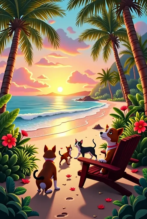 Tropical nature, with dogs, cats and a beautiful beach to watch from a chair at the exact sunset