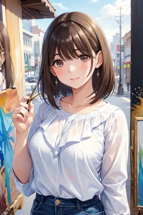 anegasaki nene、Shiny brown hair, short hair, (Beautiful brown eyes、Sparkling eyes, Fine grain)、smile、Ultra-detailed eyes、Highly detailed face, Highly detailed eyes,Cowboy Shot,


young woman、smile、cool hairstyles、blush、masterpiece、High resolution、16K、White...