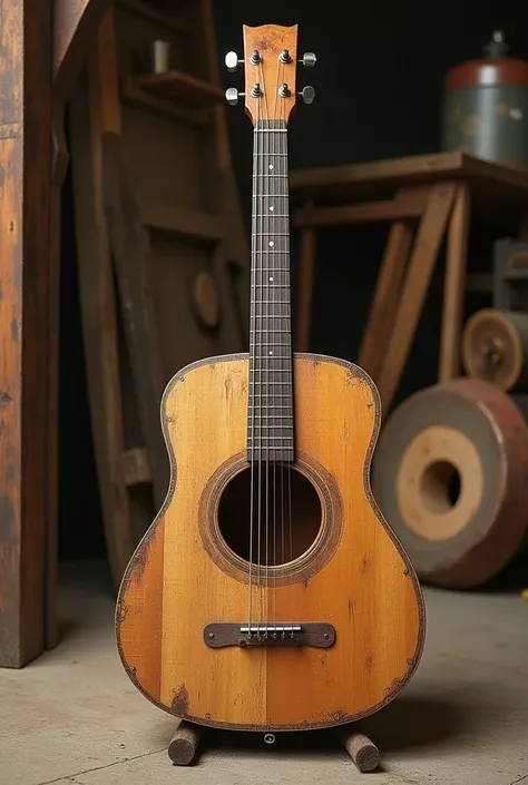 Wooden guitar in the shape of a washing machine 