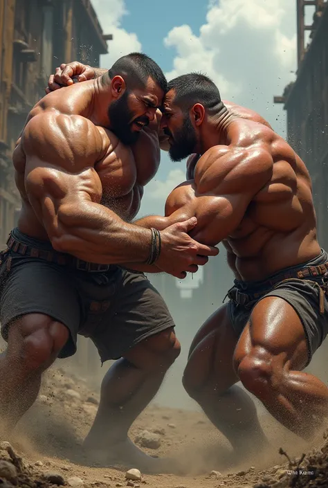 make two strong men fight intensely