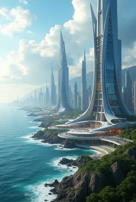 City in the future near sea
