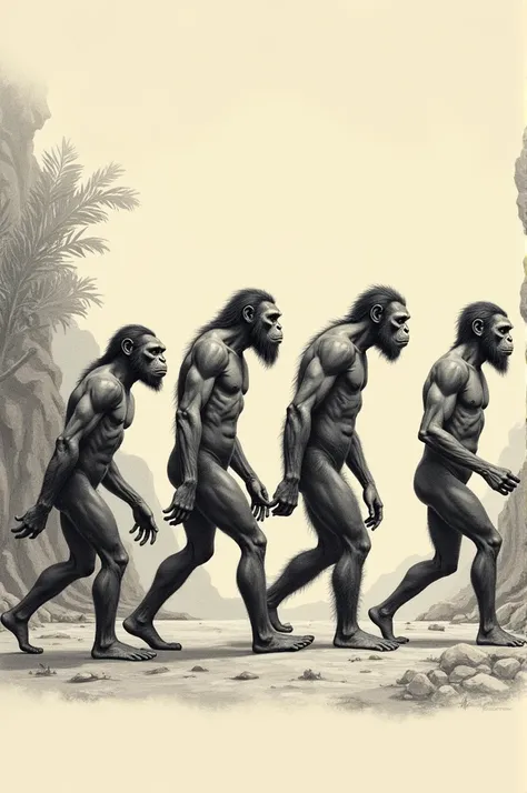 Drawing evolution of man ( Australopithecus, a handy man, homo erectus homo neanderthalensis homo sapiens) 