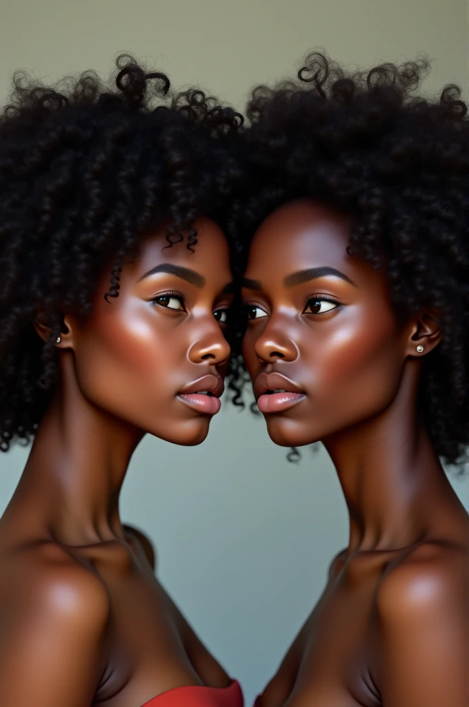 A realistic 2 woman with curly hair and dark skin 
