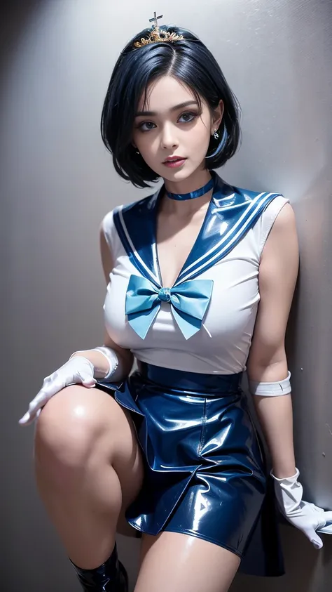 Highest quality，masterpiece，Ultra-high resolution, Very detailed, 8k，(beautiful woman)，One person，, (Sailor Mercury), (Facial details, Bright Blue Eyes, beautiful Face, beautiful Eyes, Shining Eyes, thin lips, thin, sharp, thin眉毛, length, Black eyelashes, ...