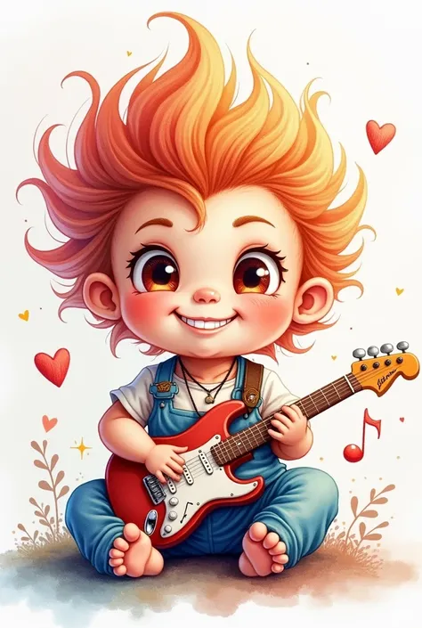 A watercolor character of a rocker baby in pastel tones 