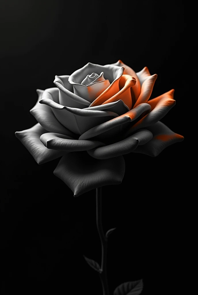 Create a flower, rosa, in black and white. With the tips of the petals in orange. 