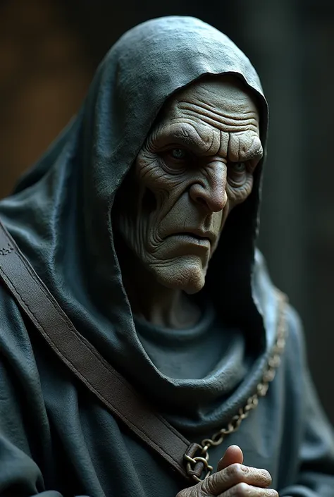 a finely detailed stone bust of an old orc nun, highly intricate facial features, weathered and textured stone surface, dramatic lighting, moody atmospheric lighting, cinematic composition, chiaroscuro lighting, dark and gritty, (best quality,4k,8k,highres...