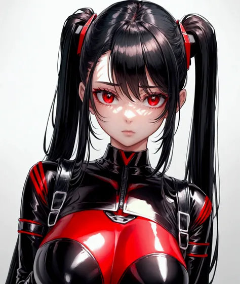 a beautiful girl, black pilot suit,red under shirt,dark green shoulder pad, black choker