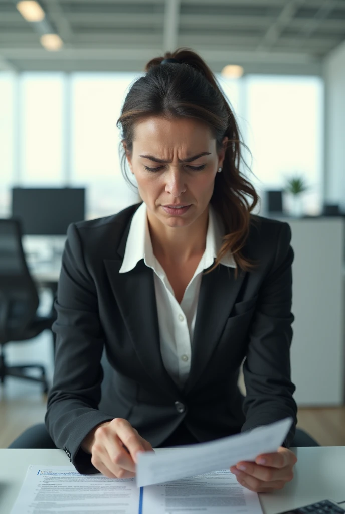 A woman holding in her pee while working