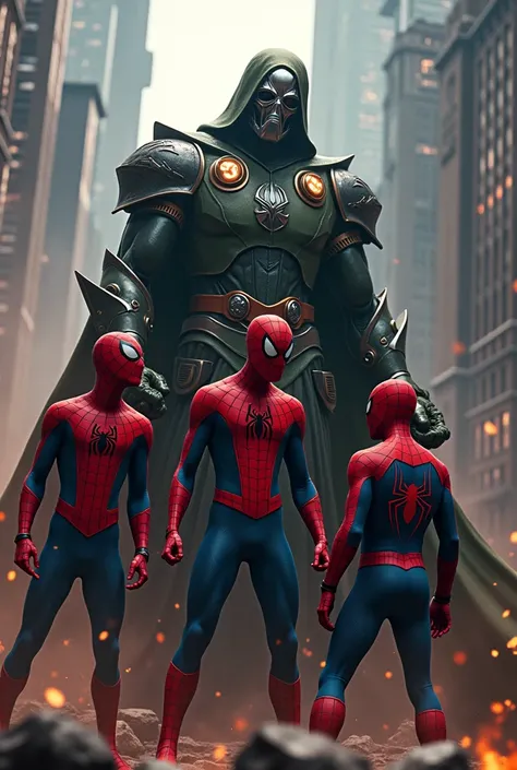  spider man tom Holland Andrew Garfield and Tobey Maguire against Robert Downey Jr doctor doom