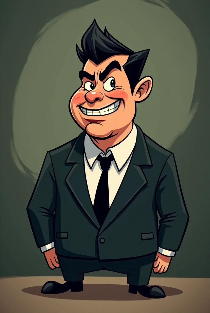 Pablo in the cartoon style of the mafia board game, in a on a dark beige and green background 