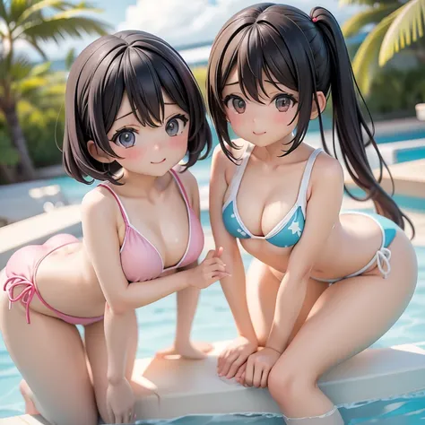 Swimwear、セパレートSwimwear、Girl、Girl、Mini character、Primary school students、small、Black Hair,、The forehead is visible、Forehead、whole body、
