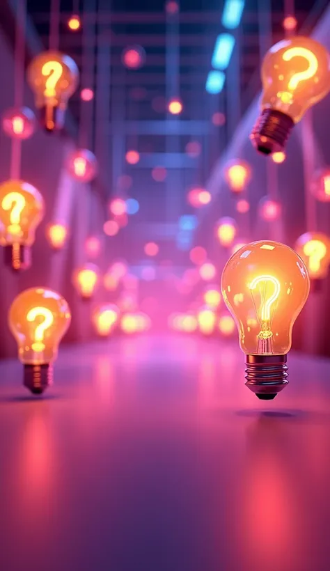 a background for a quiz video with a few light bulbs and question mark graphics around, catchy. 