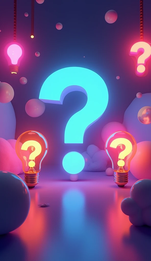 a background for a quiz video with a few light bulbs and question mark graphics around, catchy. 