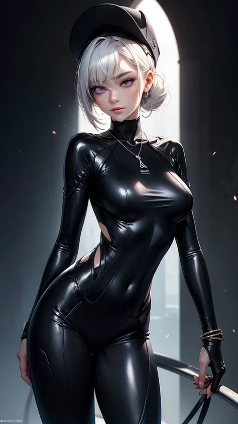 Pose: masterpiece, best quality, 4k, UHD, mishoujo, beautiful purple eye and detailed face, illustration, beautiful detailed, high resolution illustration, glowing_white_particles, 1girl standing with her chin lifted slightly upward, creating a long, elega...