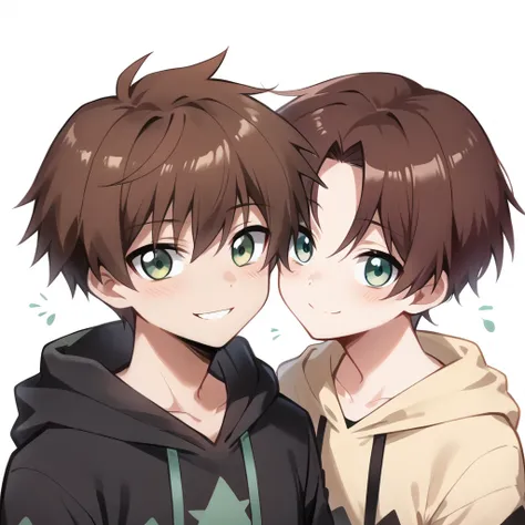 i boy, (brown hair)(messy short hair) ((wearing oversized hoodie)) ((green colour hoodie))((hair coming on forehead)) ((silky ha...