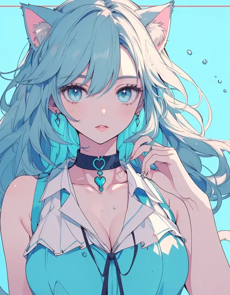 swimming, pool, ((masterpiece, best quality:1.5)), ((Beautiful detailed cat aqua eyes:1.2)), cat ears, pale skin, medium breasts, beautiful hands, beautiful fingers, EasyNegative