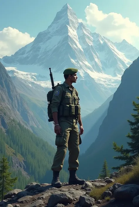 Indian army man mountain trees 