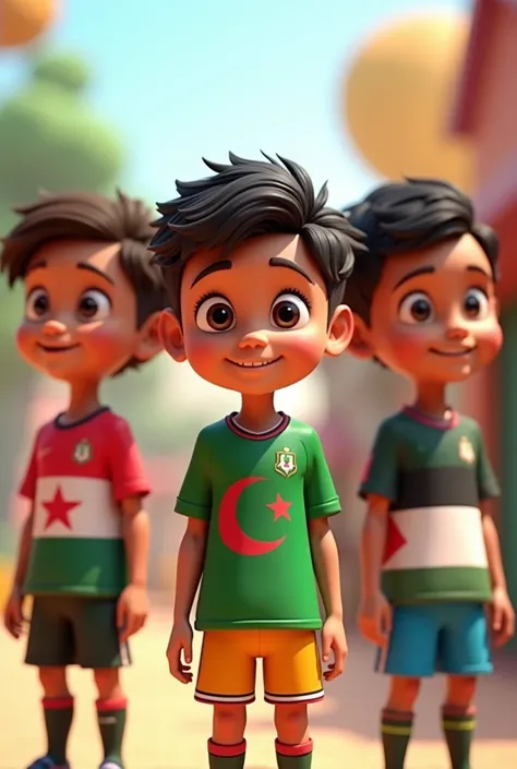 3 beautiful boys of 3D cartoon. The boys are 2
Jerseys on Boys First Jersey Pakistan Second Bangladesh Third Jersey Palestine Flag Picture