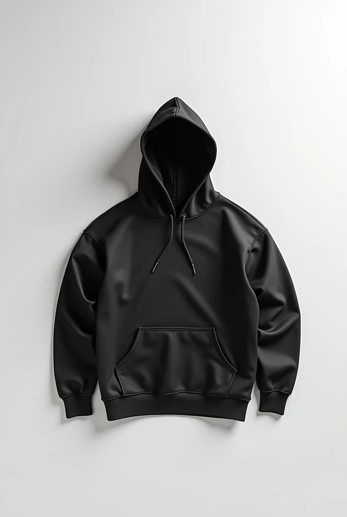 A white table and a black hooded sweater on top that has designs ready to be designed on the back 