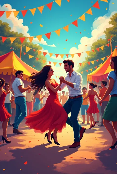 Make me a POSTER image in vertical format (because it&#39;s for an Instagram story), that it be very colorful, that it expresses happiness and that you see people dancing salsa on the Cali fair , and say big PSYCHOLOGY 