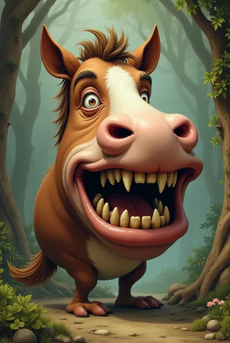 Create a big nose that has horse teeth, fable style