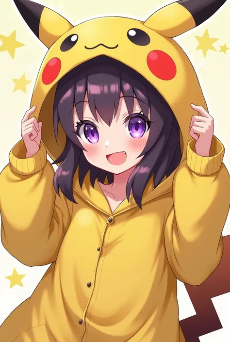 Shinobu Kocho purple eyes with glitter in eyes smile in Pikachu pajama suit Shinobu Kocho from Demon Slayer 