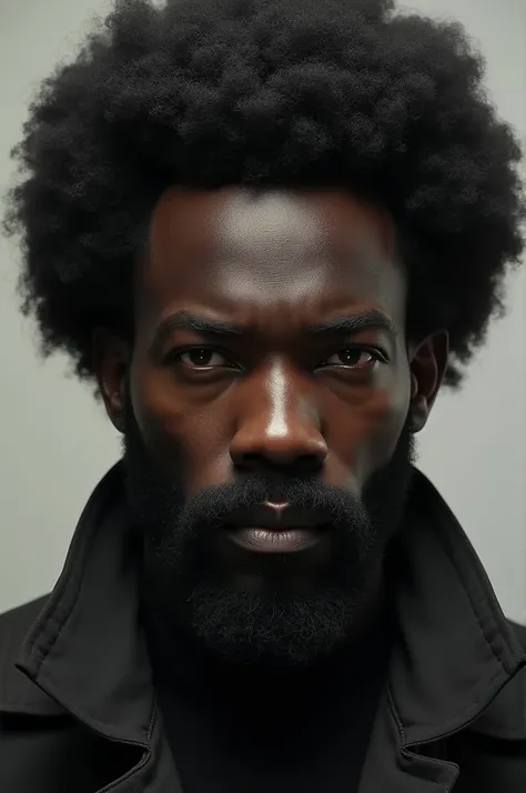 dark-skinned , rectangular face , beard sideburn , square afro hair , normal size nose , whisker