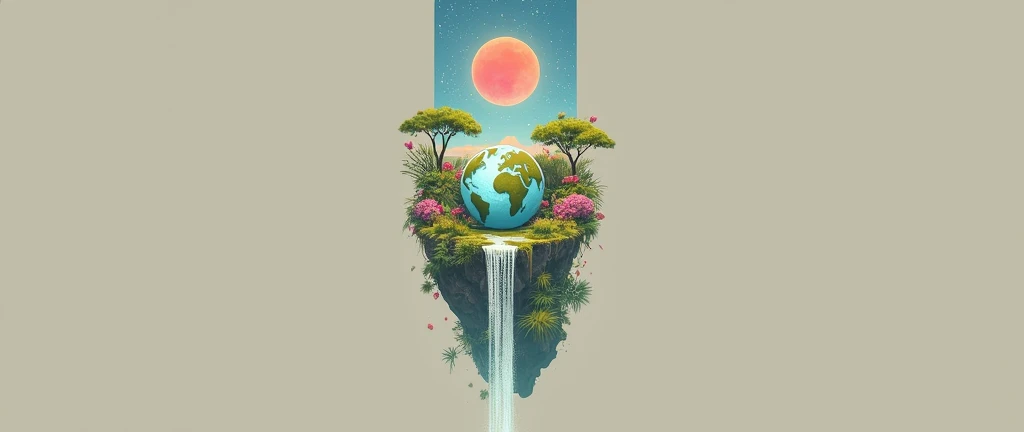 Hyper realistic 8k, ultra detailed, (Best Quality digital illustration Masterpiece of planet Earth in outer space), ((No Man)) (Beautiful planet Earth Illustration), (vivid Green nature and vegetation), (flowering plants), ((waterfall)), (Bright Stars), (H...