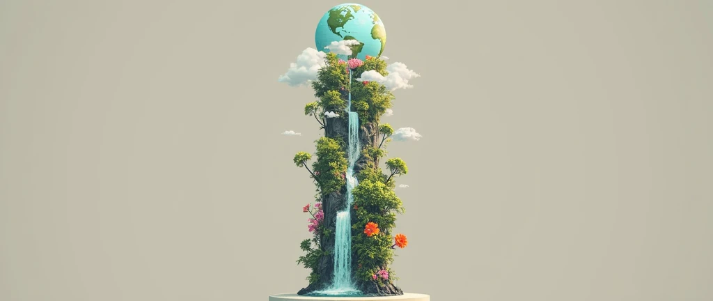 Hyper realistic 8k, ultra detailed, (Best Quality digital illustration Masterpiece of planet Earth in outer space), ((No Man)) (Beautiful planet Earth Illustration), (vivid Green nature and vegetation), (flowering plants), ((waterfall)), (Bright Stars), (H...